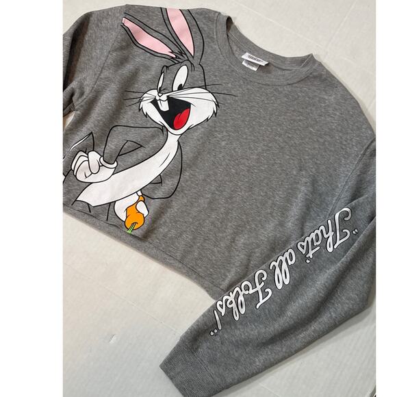 Bugs Bunny Cropped Sweatshirt Womens Medium Soft Comfy Graphic Print Gray Grey - Picture 3 of 7